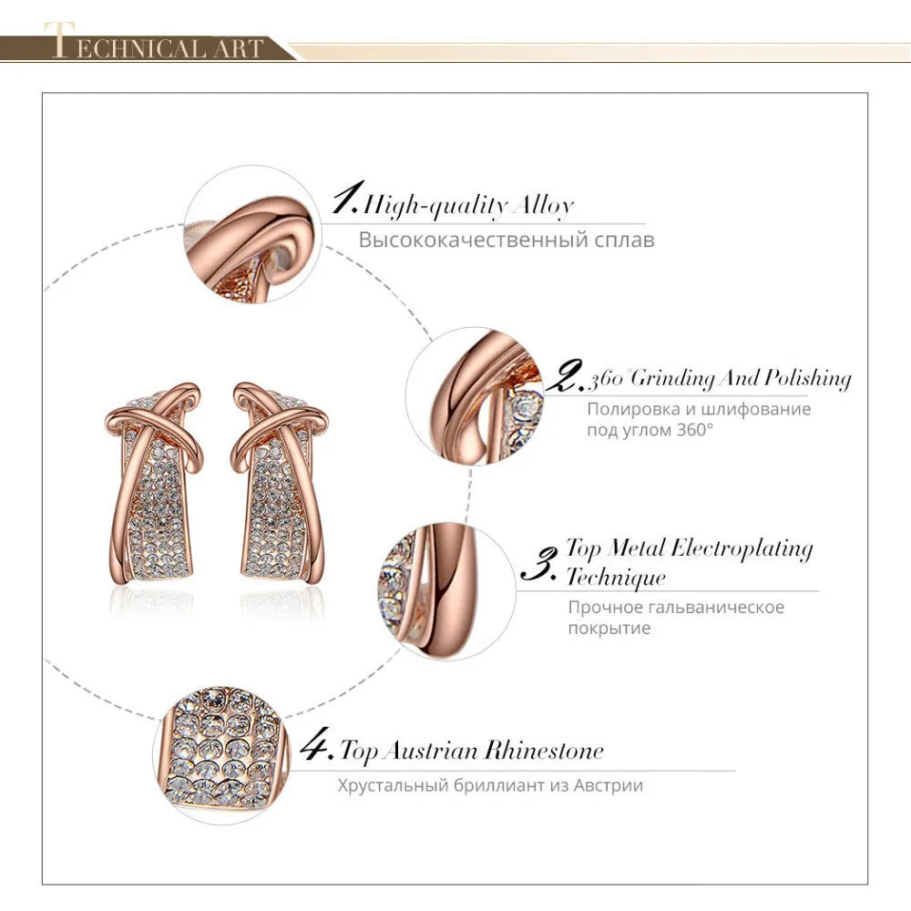 Rose Gold/Gun Plated Cross Rhinestone Crystal Hoop Earrings Women Gift New for Newest Woman Earrings Fashion