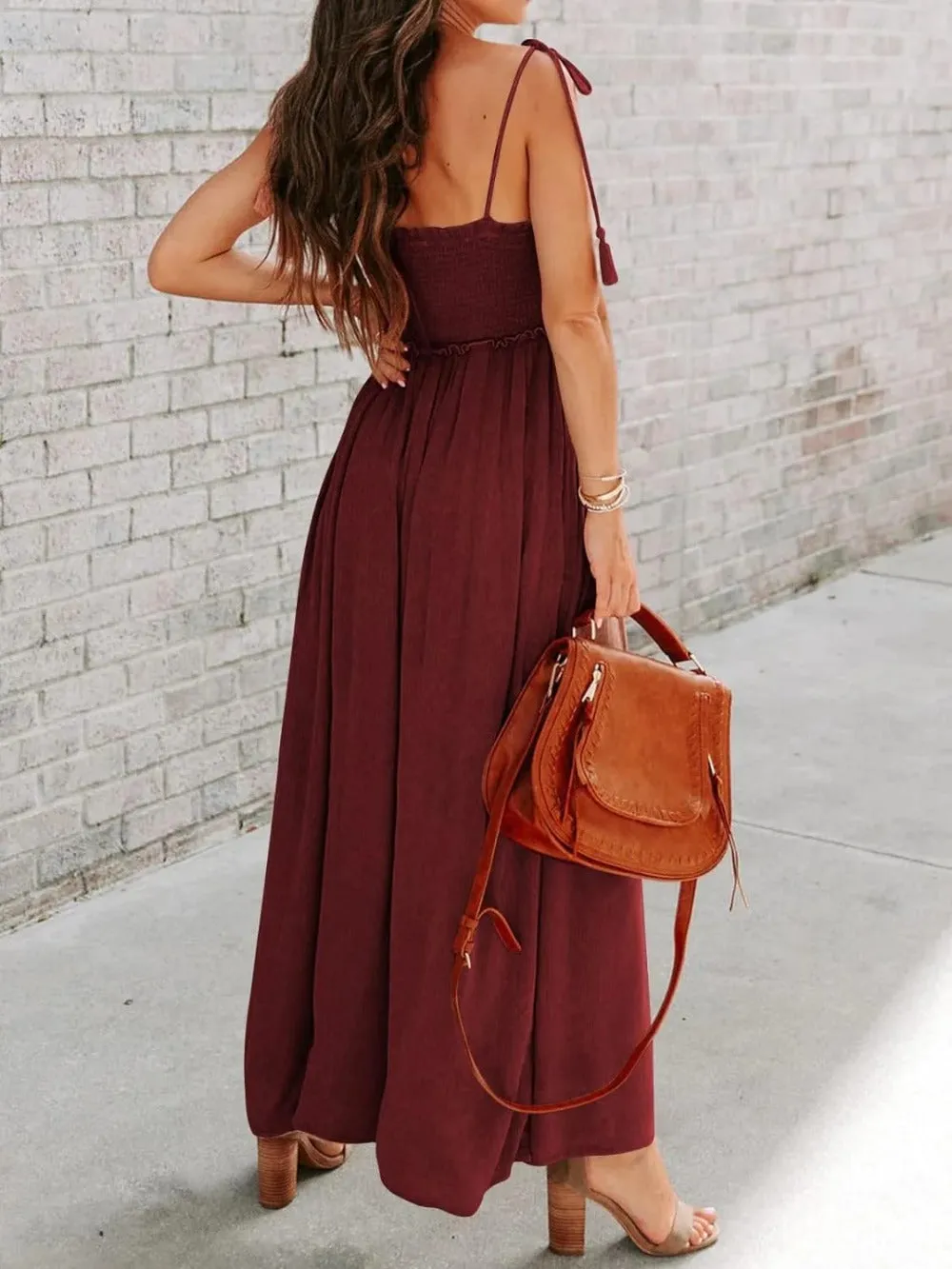 Square Neck Spaghetti Strap Wide Leg Jumpsuit with Pockets