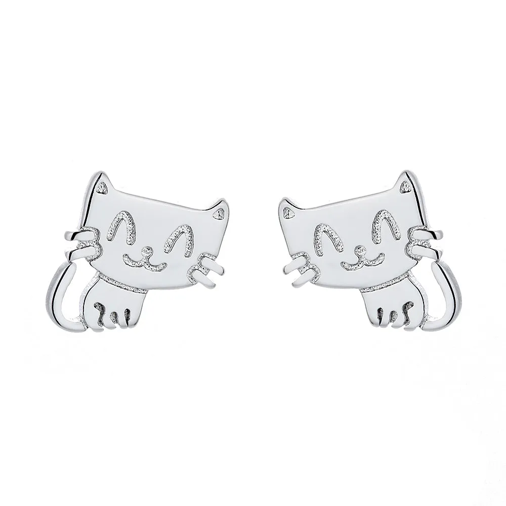 Sterling Silver Cat Earrings