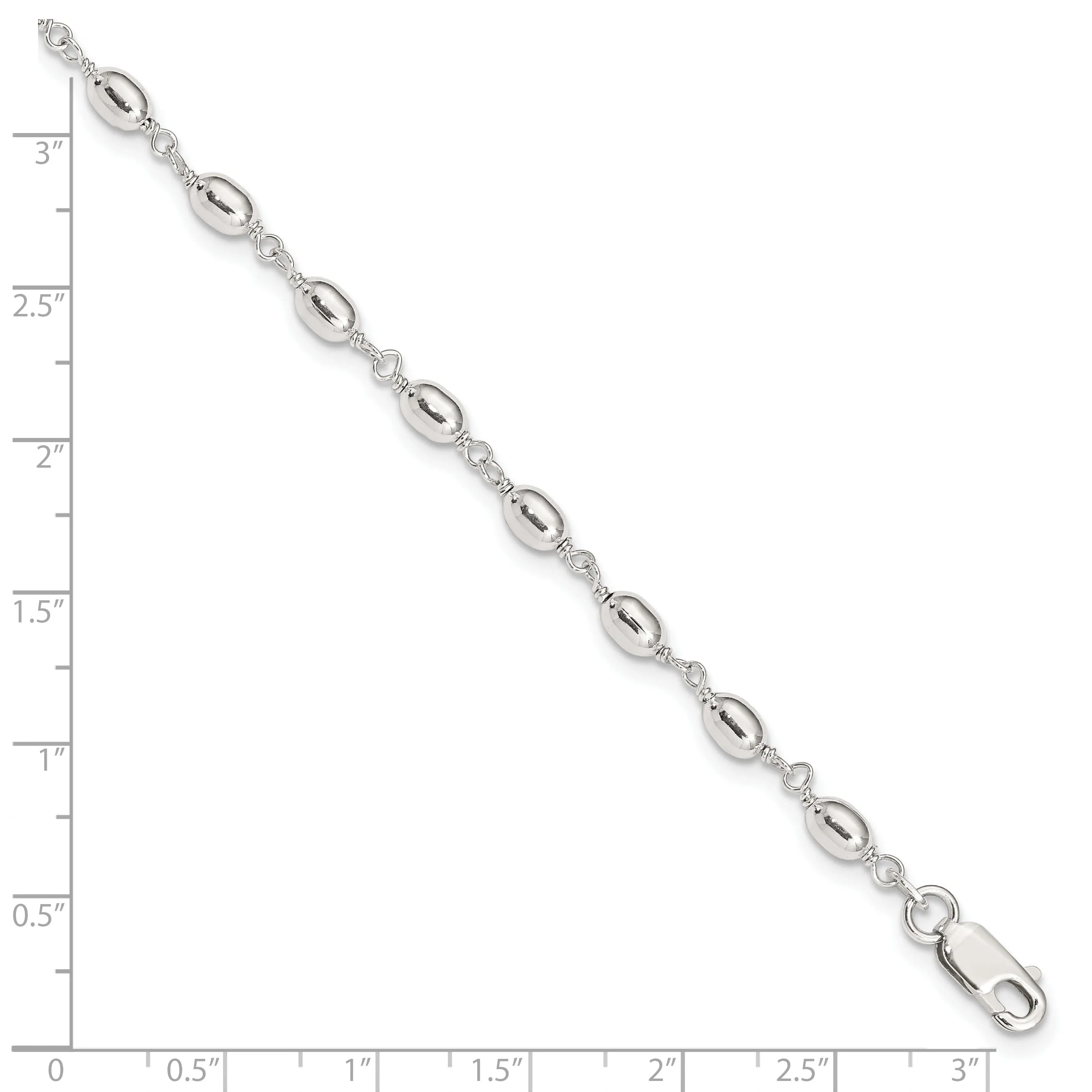 Sterling Silver Fancy Bead Anklet