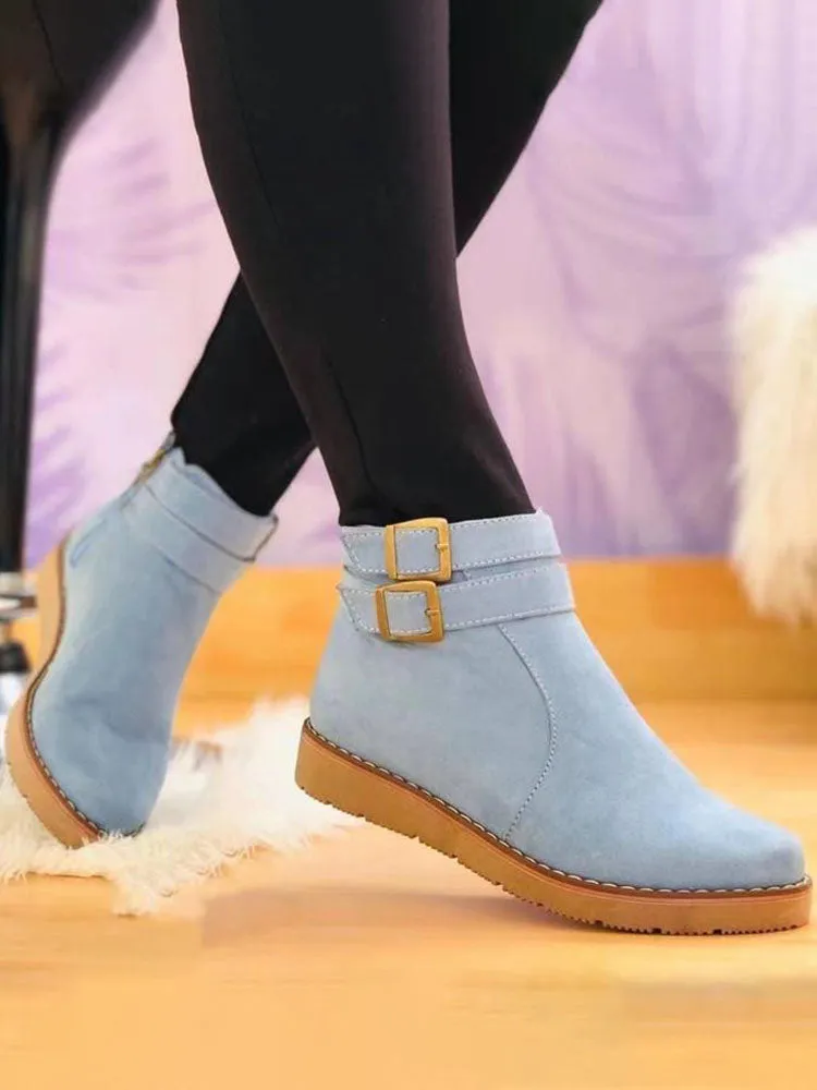 Suede Side Zipper Anklets Boots