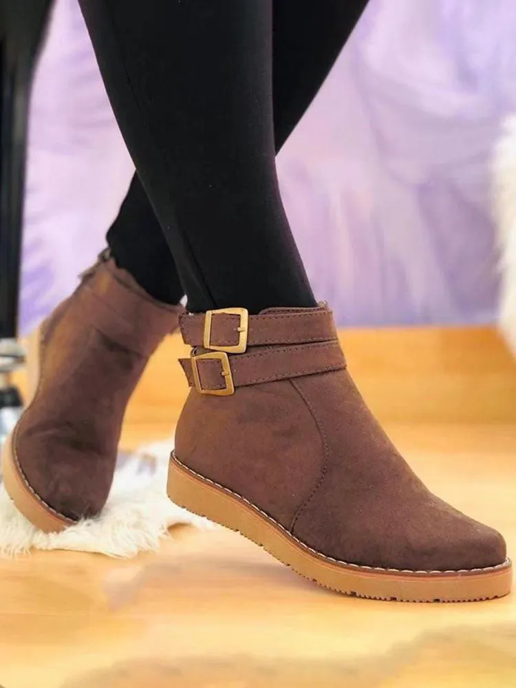 Suede Side Zipper Anklets Boots