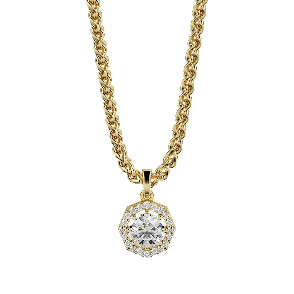 Sunburst Natural Diamond Halo Pendant with a Yellow Necklace