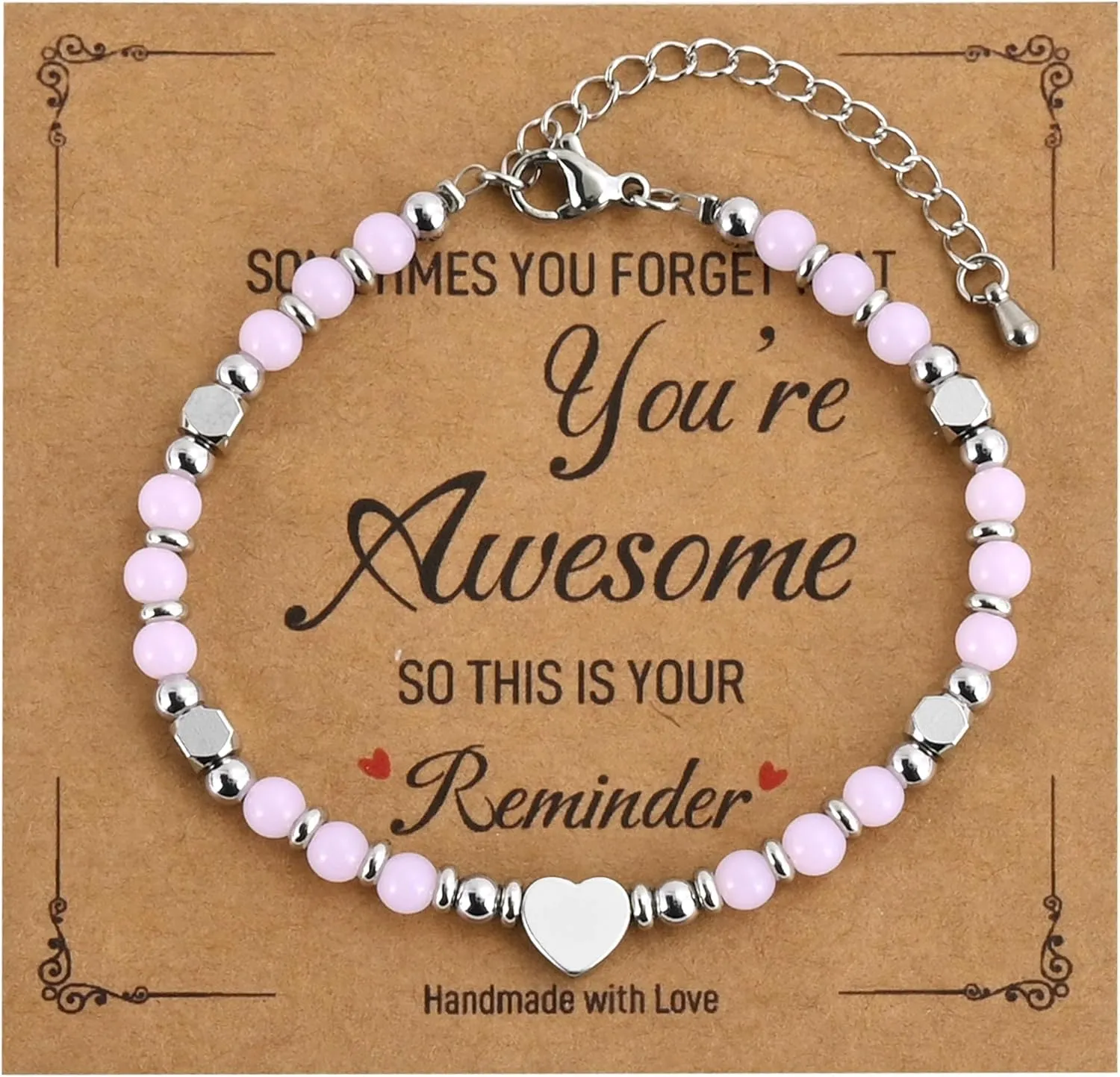 VIBILIA Beaded Bracelets for Women, Inspirational Heart Bracelets for Women, Natural Gemstone Love Bracelets, Unique Gifts for Mom, Daughter, Wife, Sister, Friend Birthday Mother's Day
