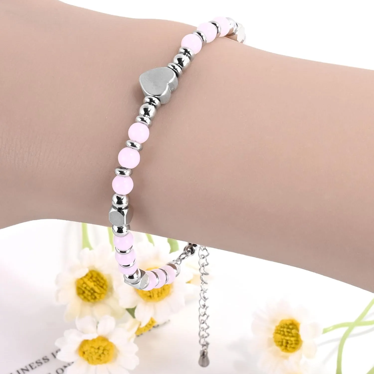 VIBILIA Beaded Bracelets for Women, Inspirational Heart Bracelets for Women, Natural Gemstone Love Bracelets, Unique Gifts for Mom, Daughter, Wife, Sister, Friend Birthday Mother's Day