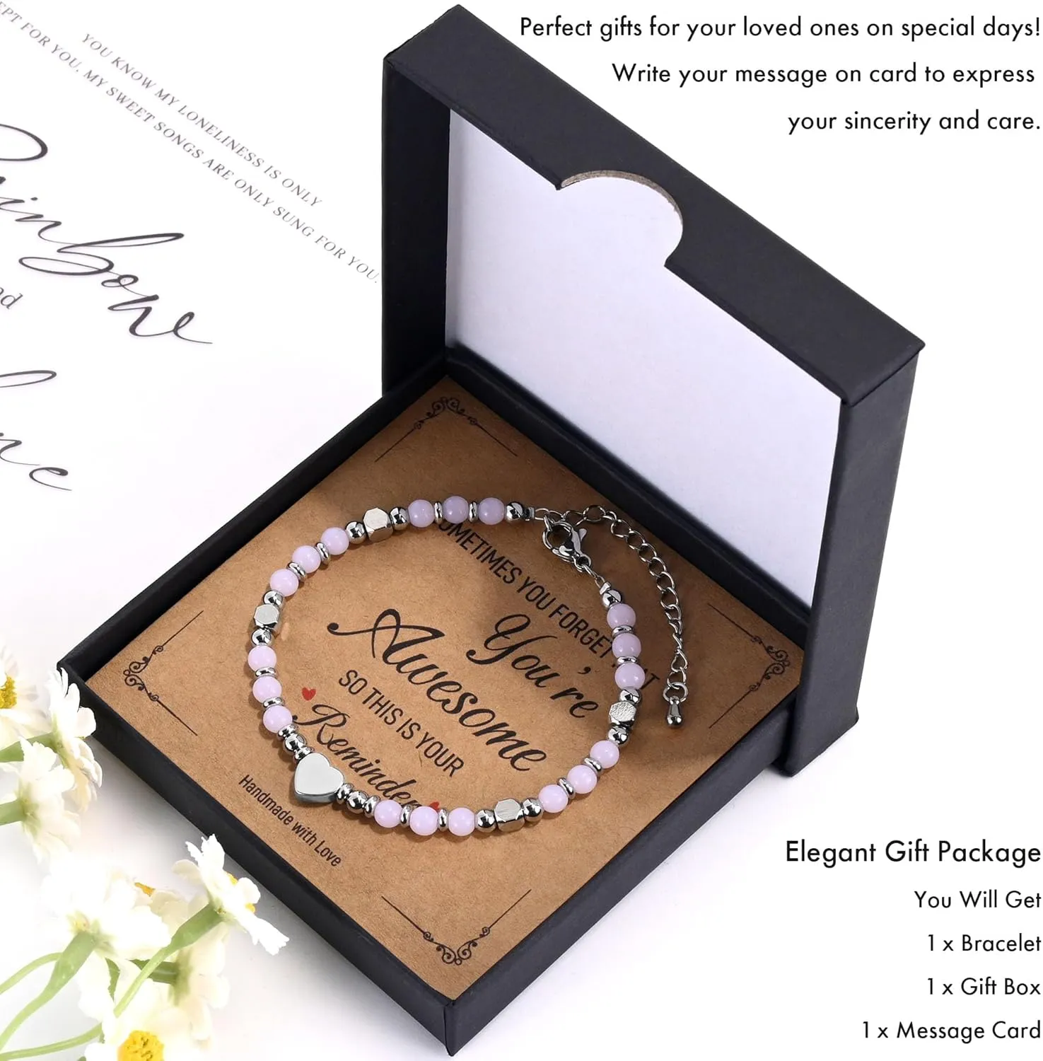VIBILIA Beaded Bracelets for Women, Inspirational Heart Bracelets for Women, Natural Gemstone Love Bracelets, Unique Gifts for Mom, Daughter, Wife, Sister, Friend Birthday Mother's Day