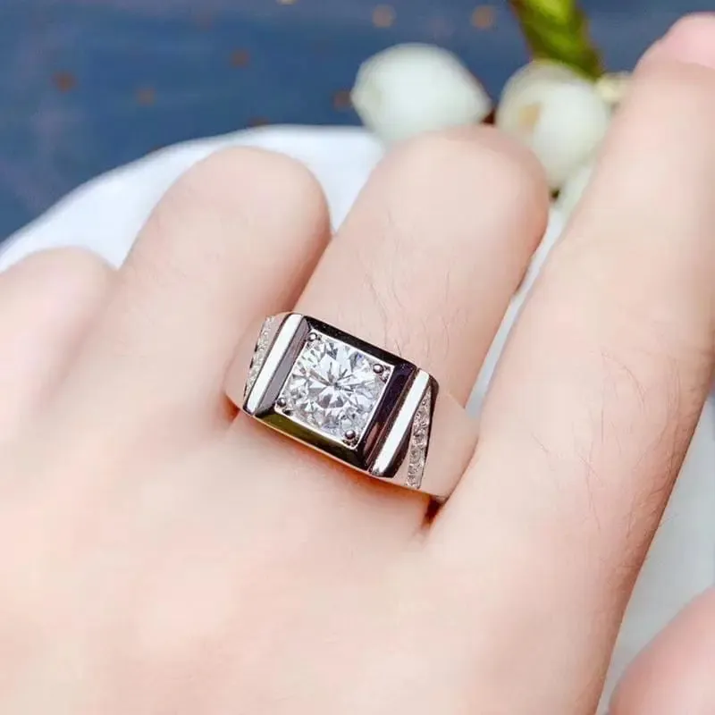 White Gold Plated Silver Wide Band Moissanite Ring 1ct