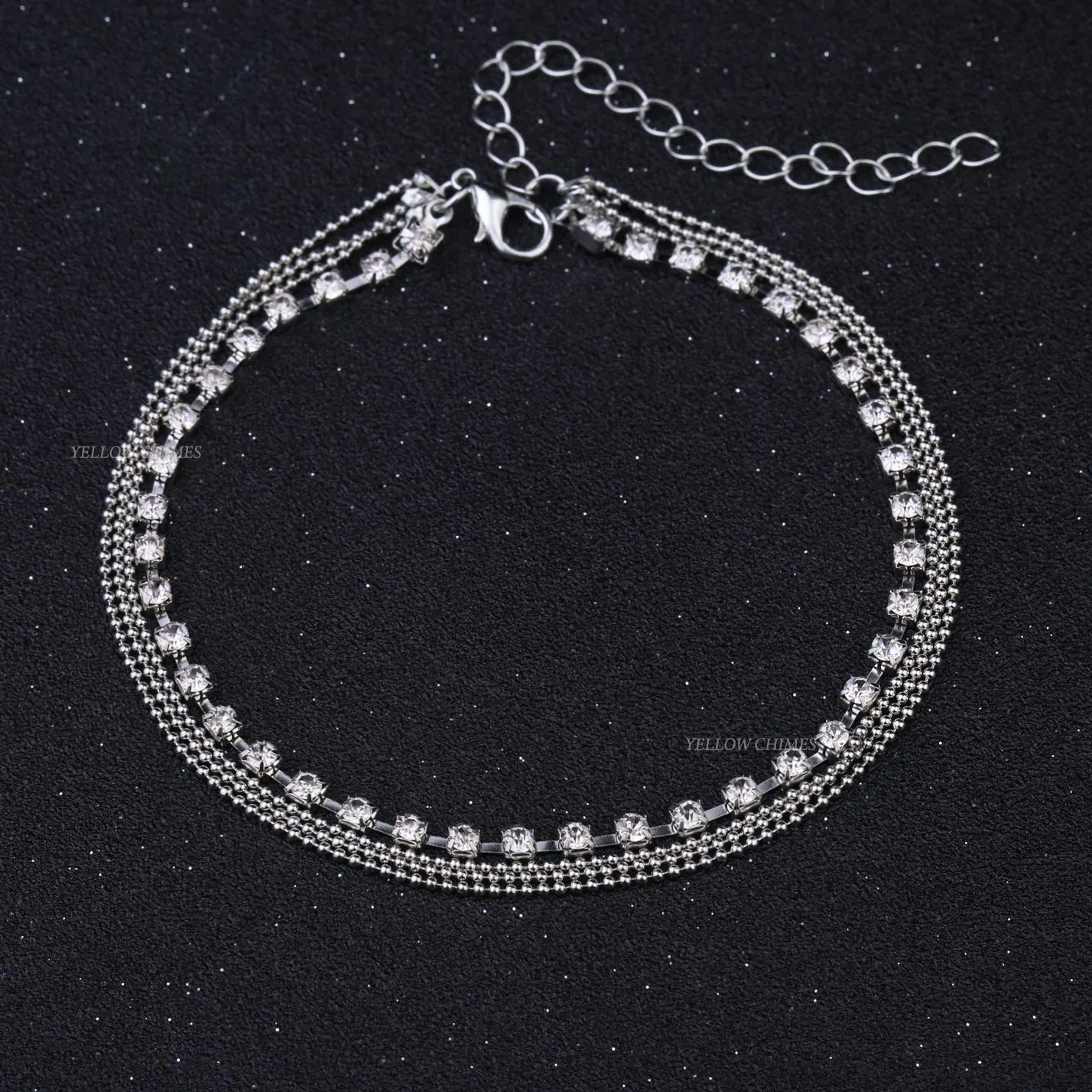 Yellow Chimes Anklets for Women Fashion Crystal Anklets Silver Plated Chain Crystal Anklet for Girls and Women.
