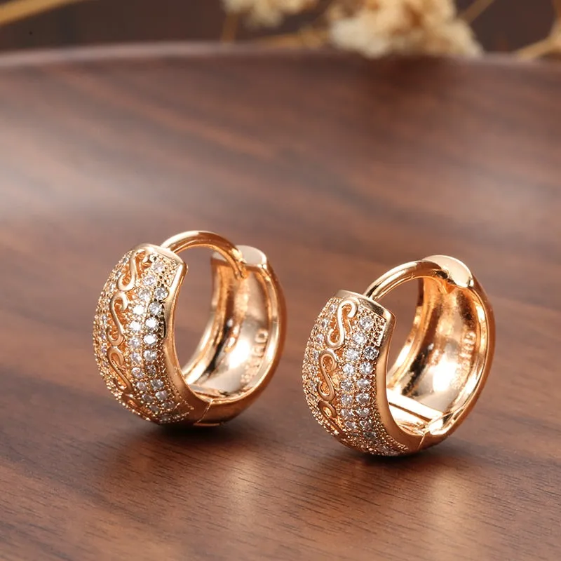 Zircon Geometric Drop Earrings with Hollow Pattern for Women - Antique Gold Color
