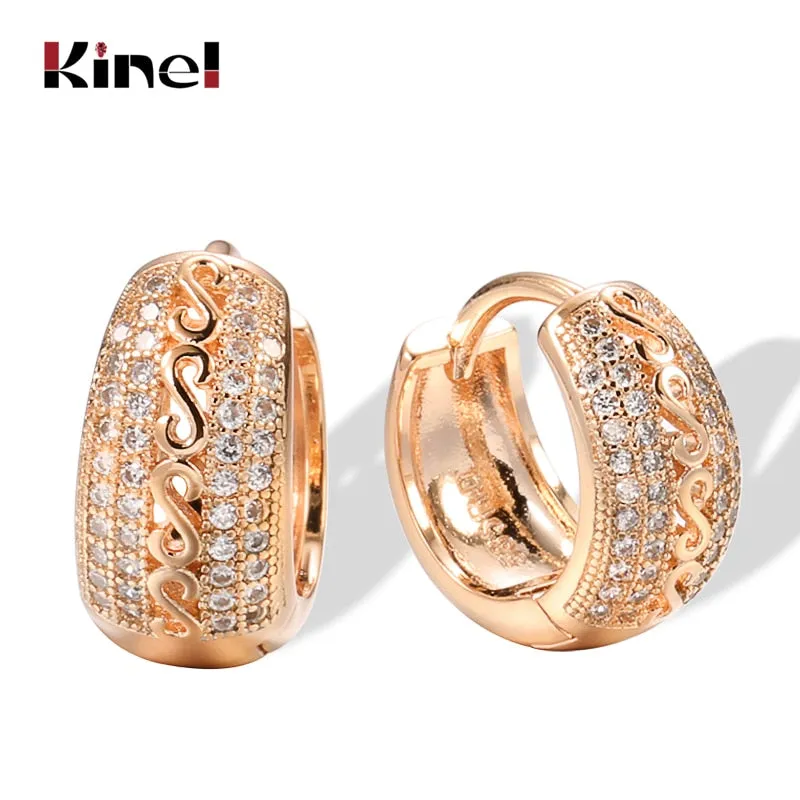 Zircon Geometric Drop Earrings with Hollow Pattern for Women - Antique Gold Color