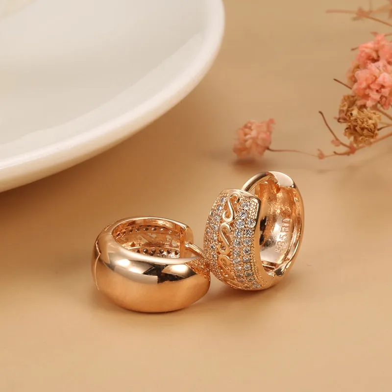 Zircon Geometric Drop Earrings with Hollow Pattern for Women - Antique Gold Color