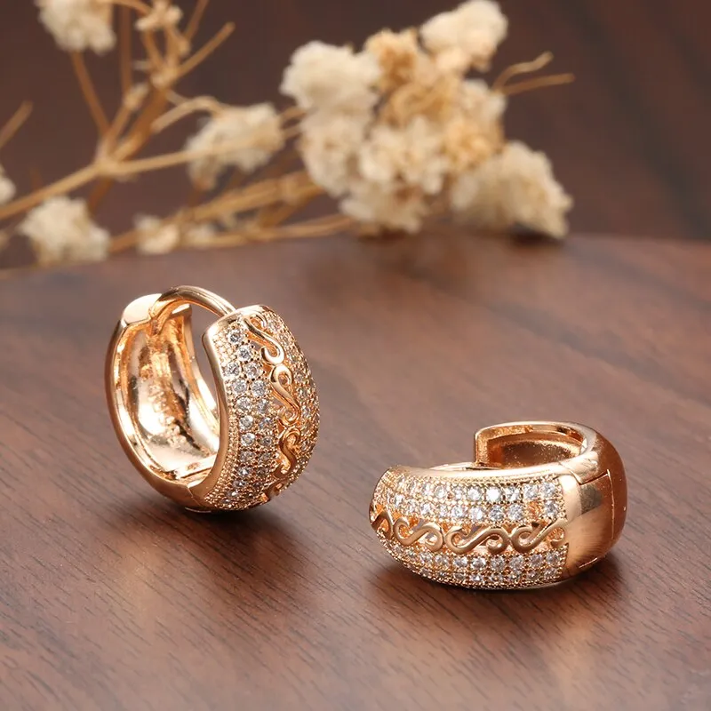 Zircon Geometric Drop Earrings with Hollow Pattern for Women - Antique Gold Color
