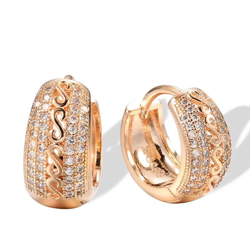 Zircon Geometric Drop Earrings with Hollow Pattern for Women - Antique Gold Color
